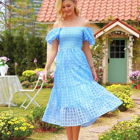 NWT PrettyGarden Blue Puff-Sleeve Ruffle Dress Size S - Picture 4 of 15